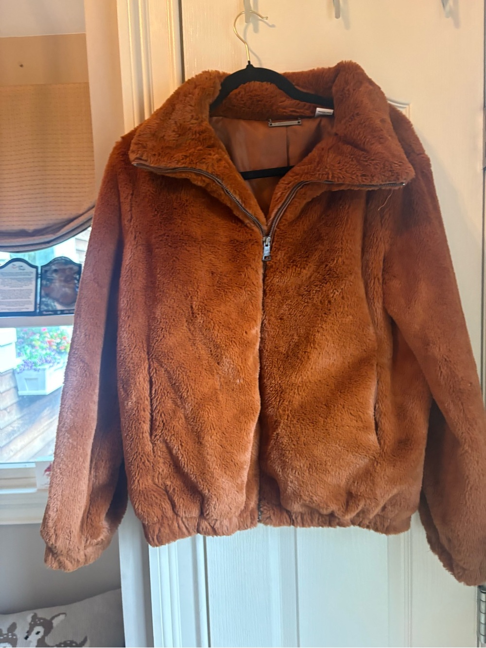 Cozy Faux Fur Zip-Up Jacket - Brown